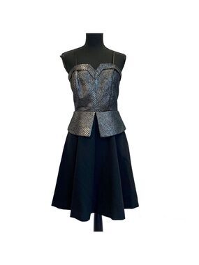 Ds Gray black metallic snake print peplum Bustier corset A-line strapless dress